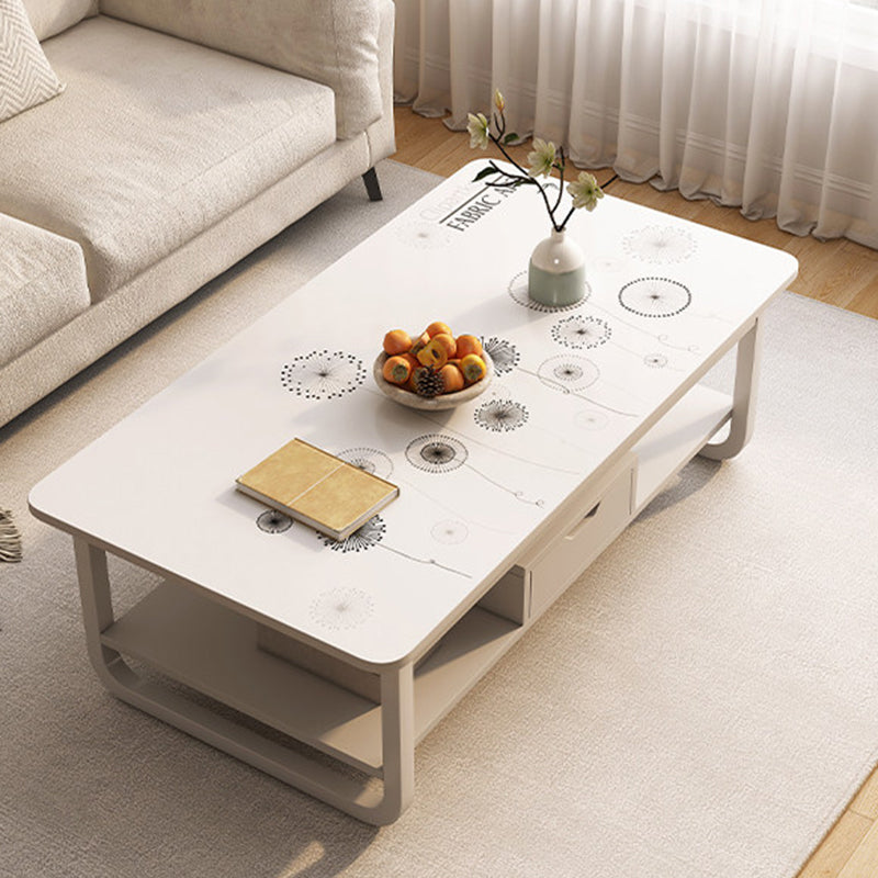 Table basse rectangulaire contemporaine en MDF et tuyaux en acier à 2 niveaux pour salon 