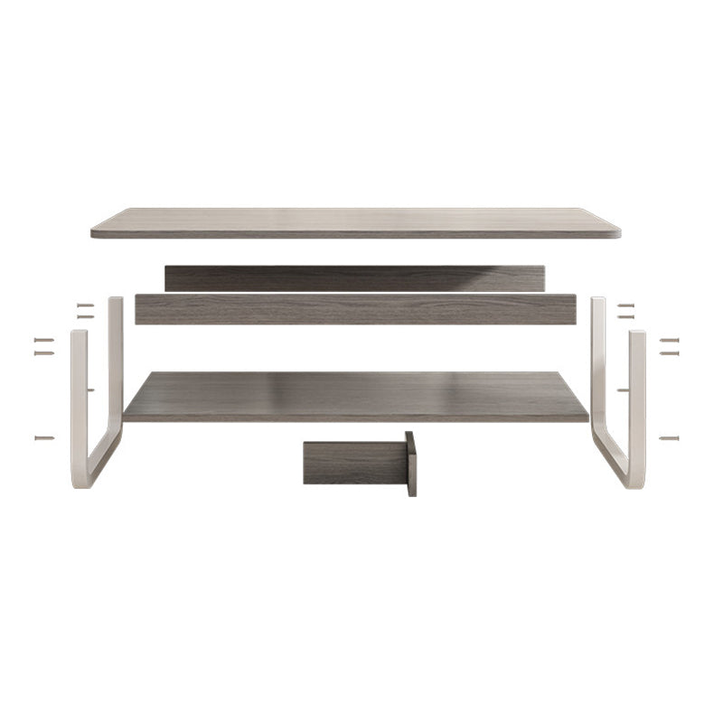 Table basse rectangulaire contemporaine en MDF et tuyaux en acier à 2 niveaux pour salon 