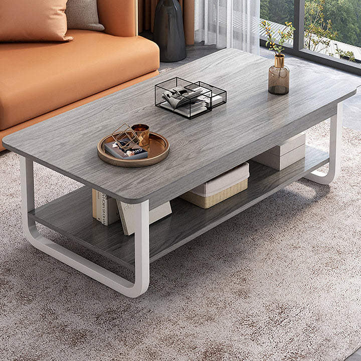 Table basse rectangulaire contemporaine en MDF et tuyaux en acier à 2 niveaux pour salon 
