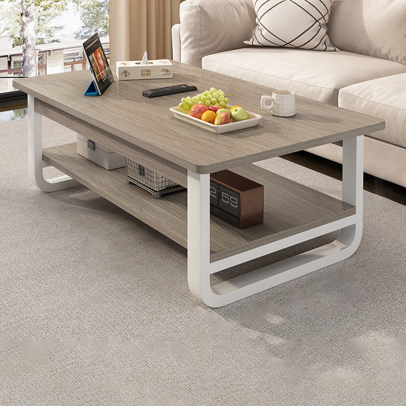 Table basse rectangulaire contemporaine en MDF et tuyaux en acier à 2 niveaux pour salon 