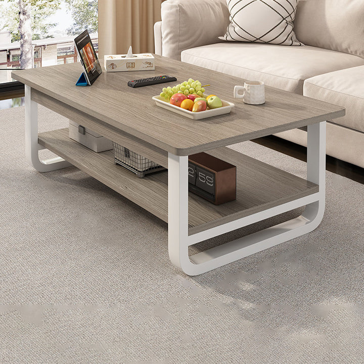 Table basse rectangulaire contemporaine en MDF et tuyaux en acier à 2 niveaux pour salon 