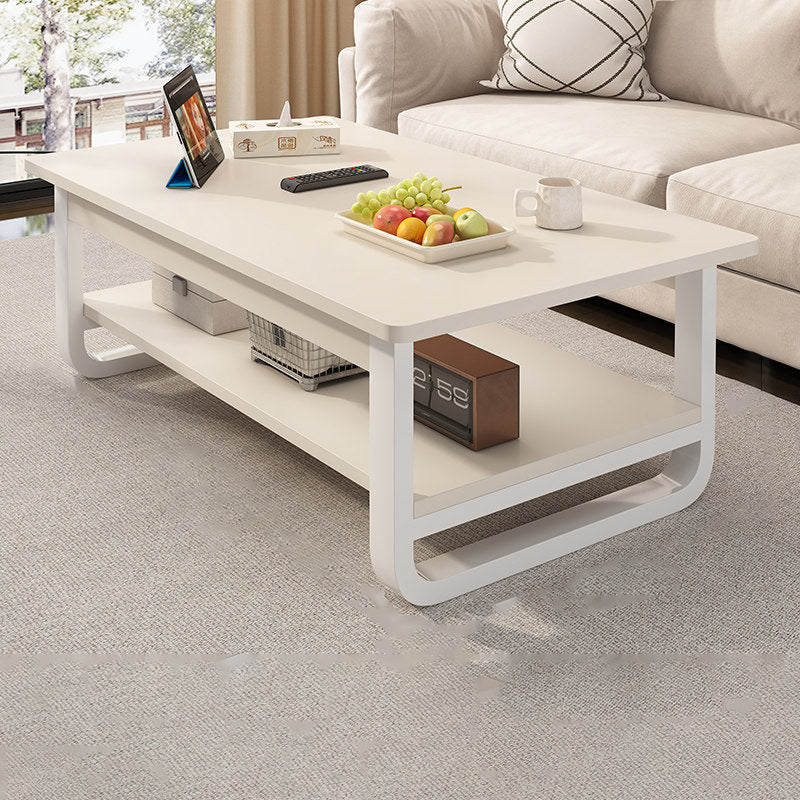 Table basse rectangulaire contemporaine en MDF et tuyaux en acier à 2 niveaux pour salon 