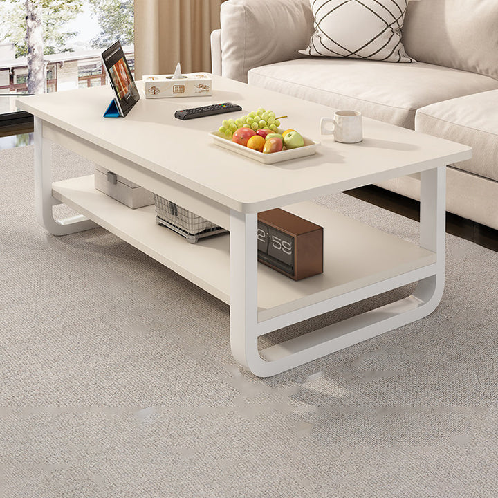 Table basse rectangulaire contemporaine en MDF et tuyaux en acier à 2 niveaux pour salon 