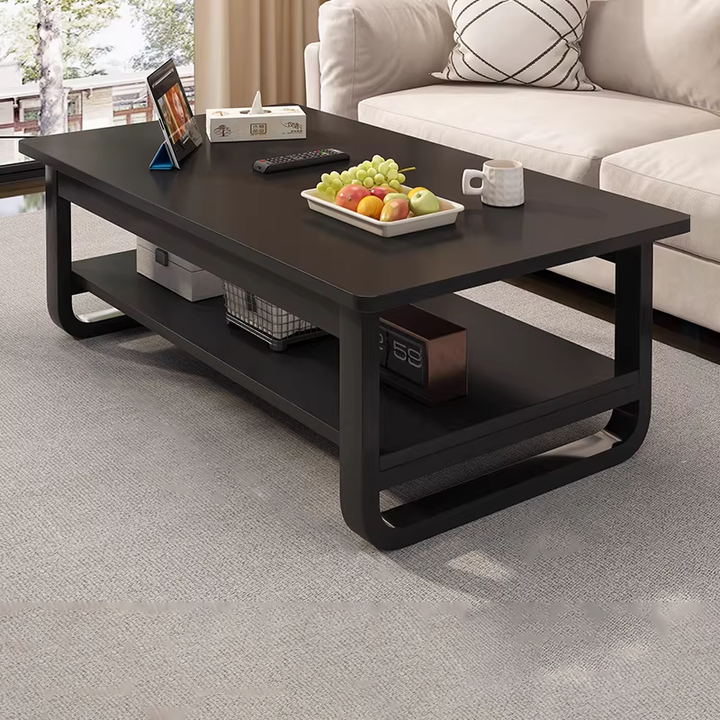 Table basse rectangulaire contemporaine en MDF et tuyaux en acier à 2 niveaux pour salon 