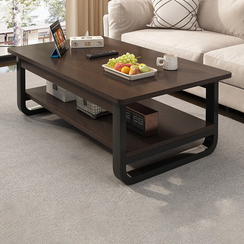 Table basse rectangulaire contemporaine en MDF et tuyaux en acier à 2 niveaux pour salon 