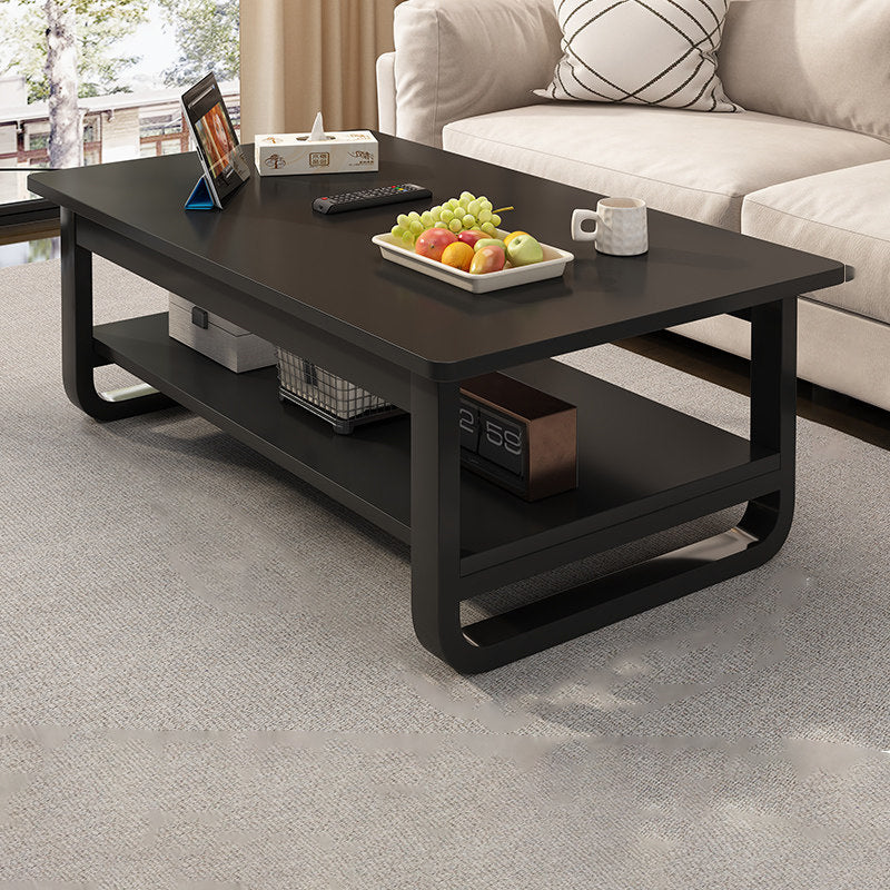 Table basse rectangulaire contemporaine en MDF et tuyaux en acier à 2 niveaux pour salon 