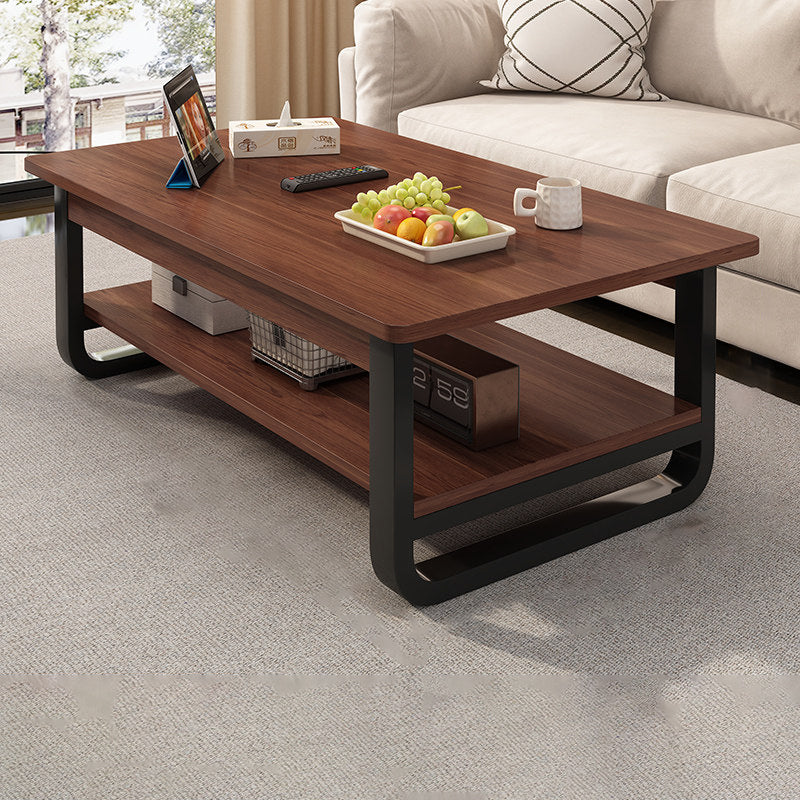 Table basse rectangulaire contemporaine en MDF et tuyaux en acier à 2 niveaux pour salon 