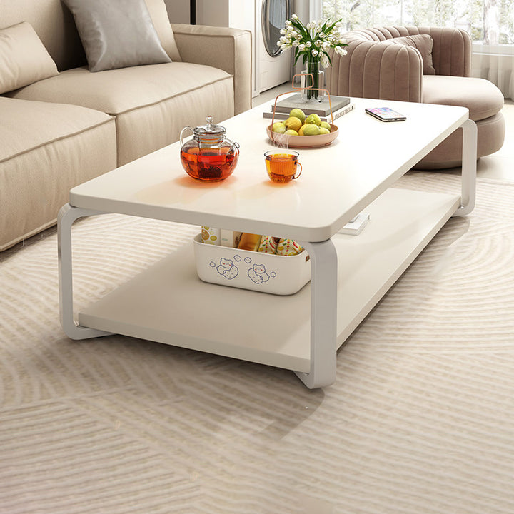 Table basse rectangulaire contemporaine en MDF et tuyaux en acier à 2 niveaux pour salon 