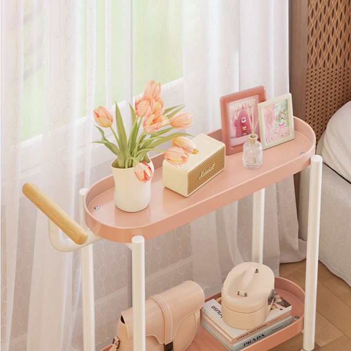 Modern Minimalist Narrow Oval PP Plastic ABS Iron Movable End Table 2-Tier For Living Room