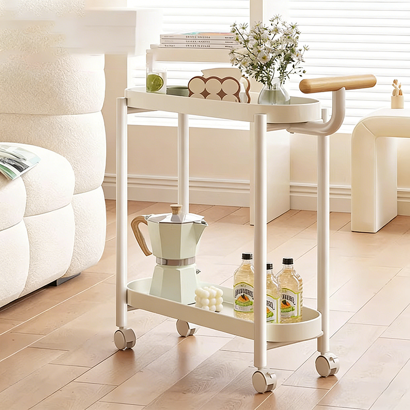 Modern Minimalist Narrow Oval PP Plastic ABS Iron Movable End Table 2-Tier For Living Room