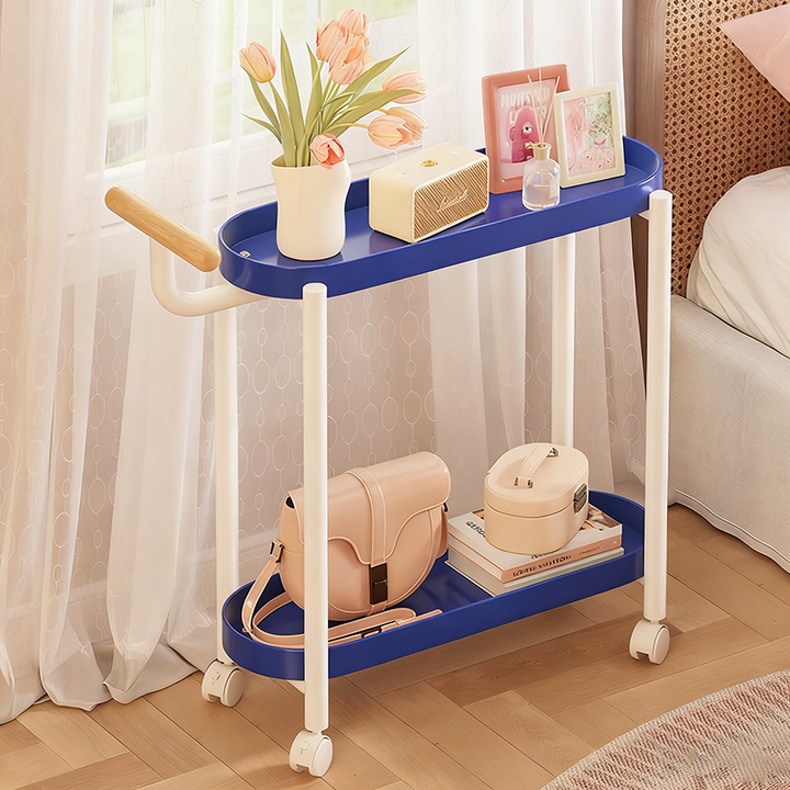 Modern Minimalist Narrow Oval PP Plastic ABS Iron Movable End Table 2-Tier For Living Room