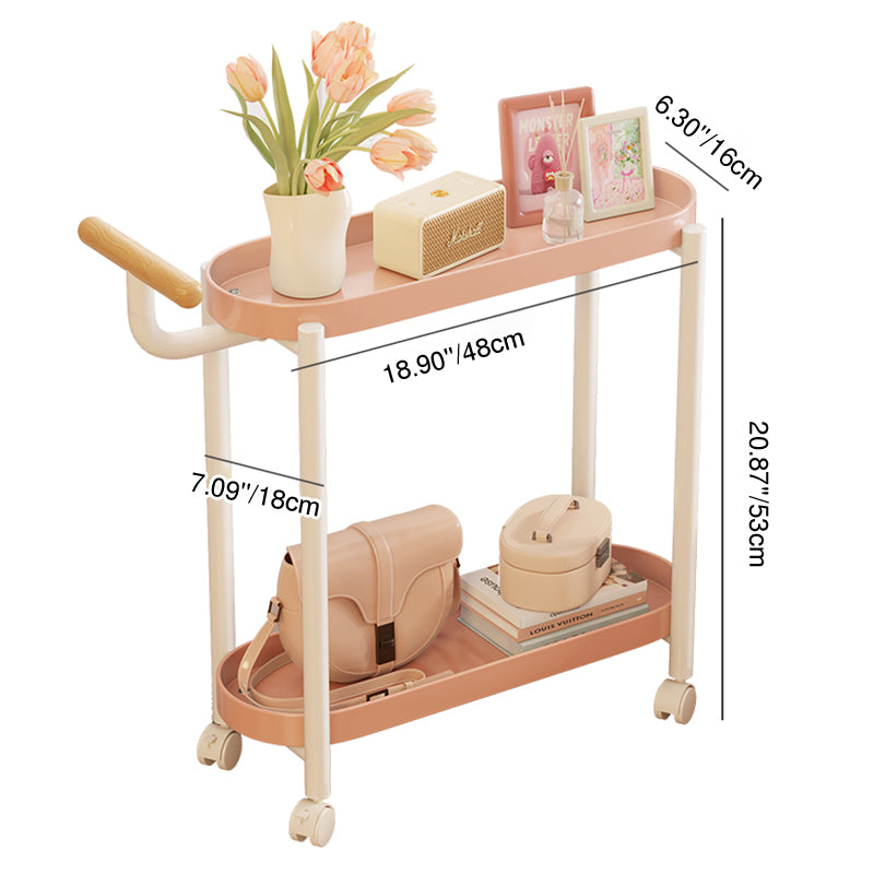 Modern Minimalist Narrow Oval PP Plastic ABS Iron Movable End Table 2-Tier For Living Room