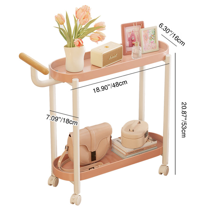 Modern Minimalist Narrow Oval PP Plastic ABS Iron Movable End Table 2-Tier For Living Room