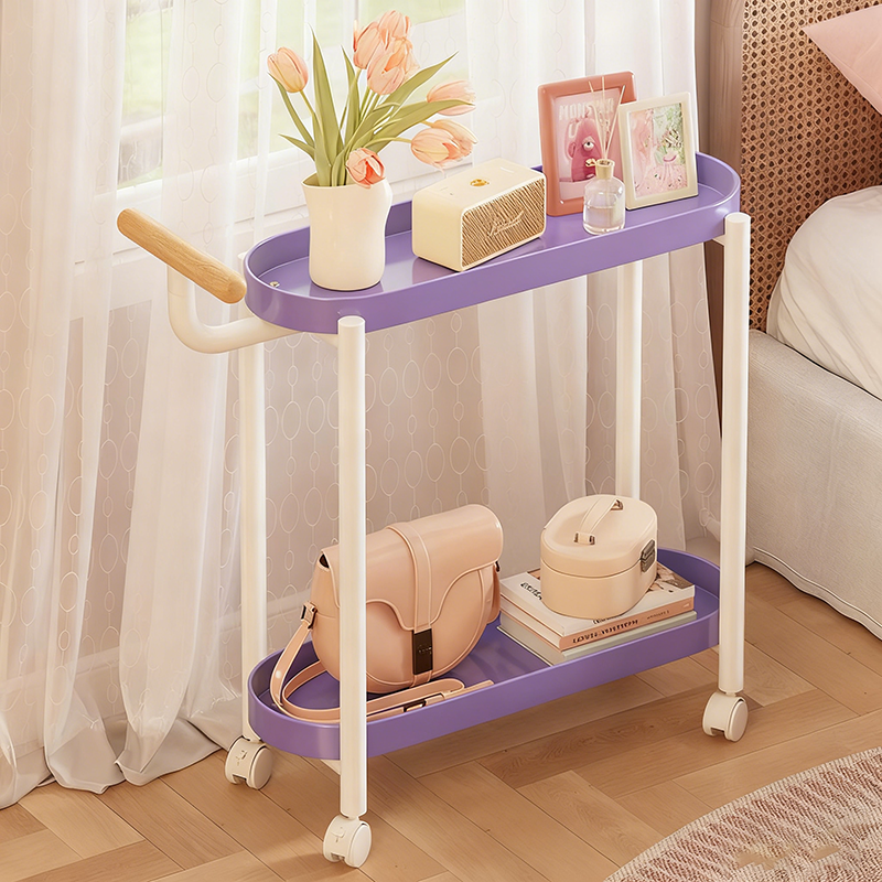 Modern Minimalist Narrow Oval PP Plastic ABS Iron Movable End Table 2-Tier For Living Room
