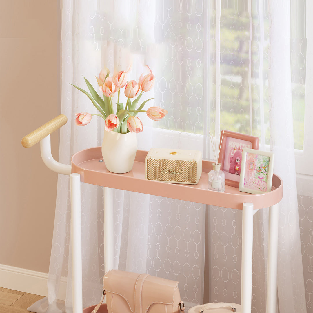 Modern Minimalist Narrow Oval PP Plastic ABS Iron Movable End Table 2-Tier For Living Room