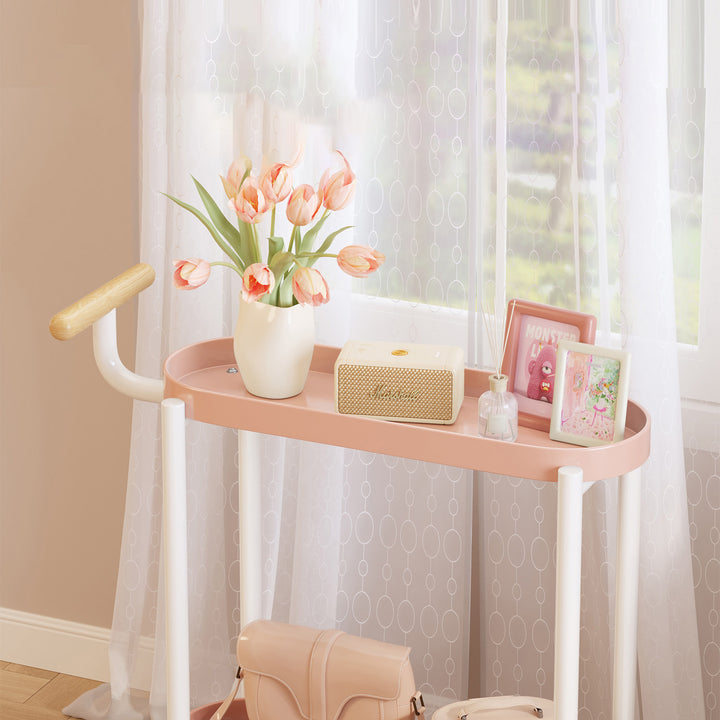 Modern Minimalist Narrow Oval PP Plastic ABS Iron Movable End Table 2-Tier For Living Room