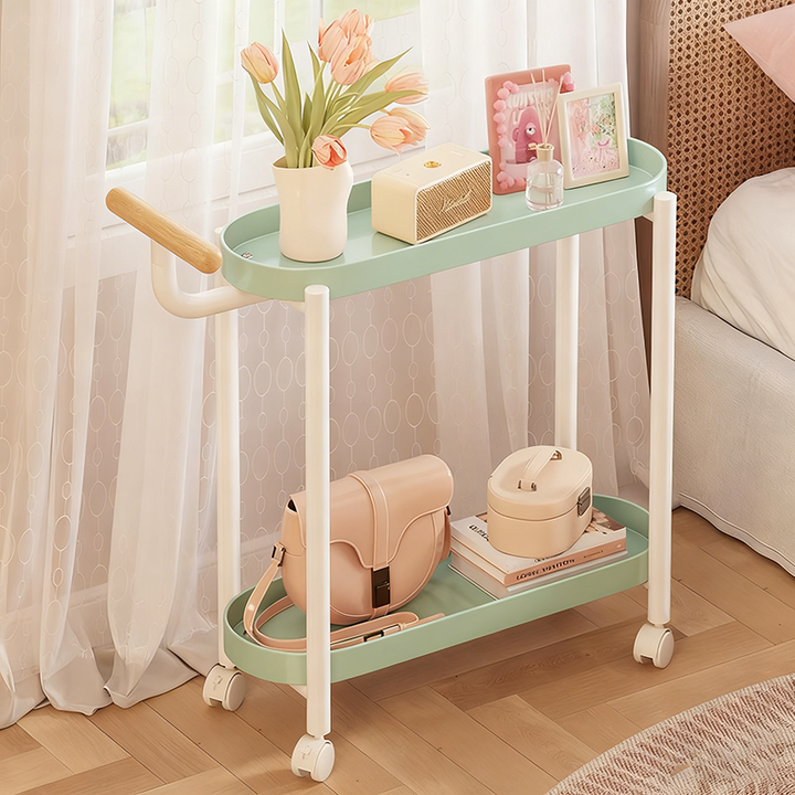 Modern Minimalist Narrow Oval PP Plastic ABS Iron Movable End Table 2-Tier For Living Room