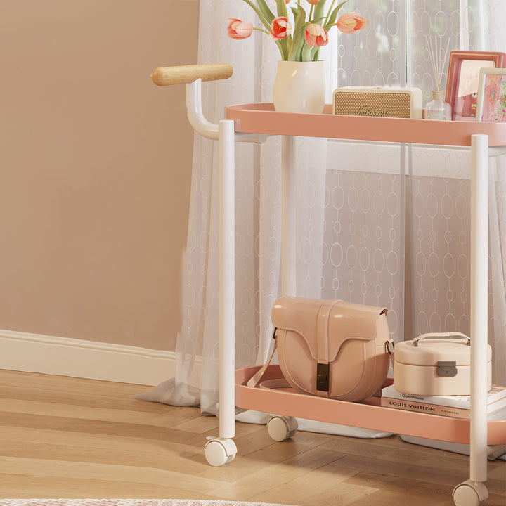 Modern Minimalist Narrow Oval PP Plastic ABS Iron Movable End Table 2-Tier For Living Room