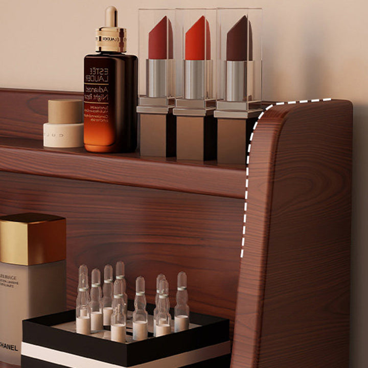 Contemporary Retro Rectangular Rubberwood Stainless Steel Makeup Vanity 2-Drawer For Bedroom