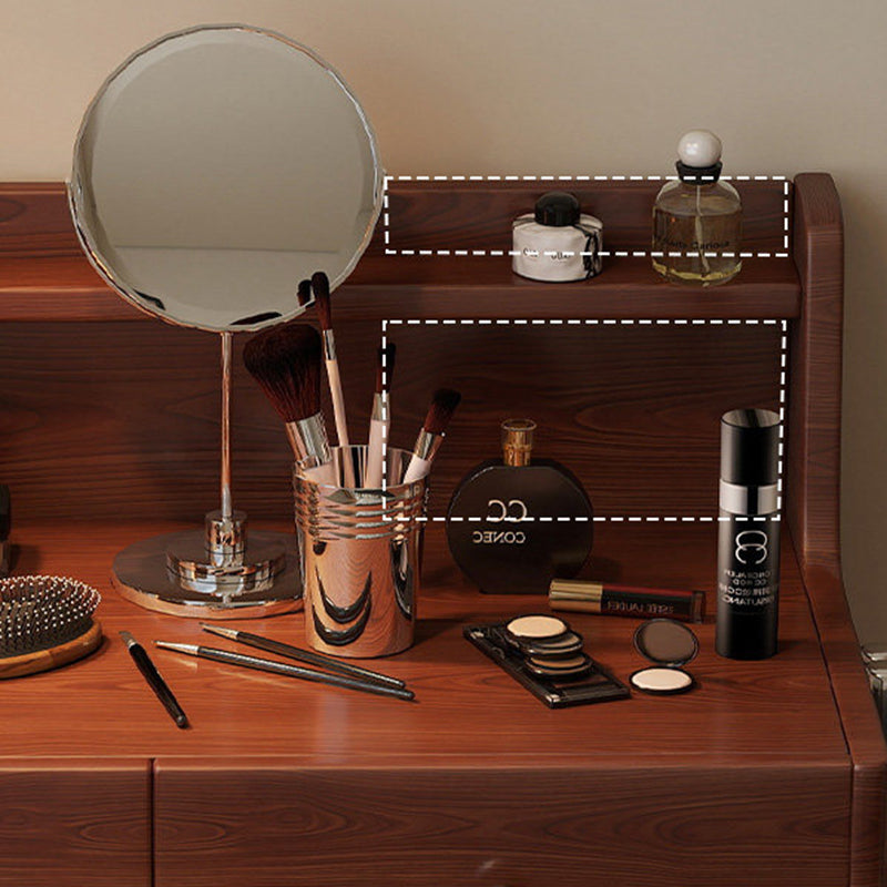 Contemporary Retro Rectangular Rubberwood Stainless Steel Makeup Vanity 2-Drawer For Bedroom