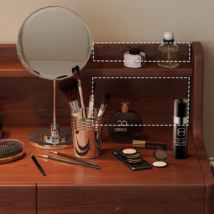 Contemporary Retro Rectangular Rubberwood Stainless Steel Makeup Vanity 2-Drawer For Bedroom