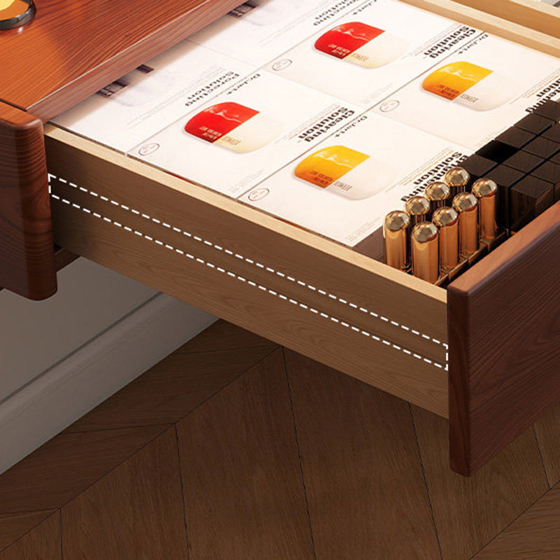 Contemporary Retro Rectangular Rubberwood Stainless Steel Makeup Vanity 2-Drawer For Bedroom