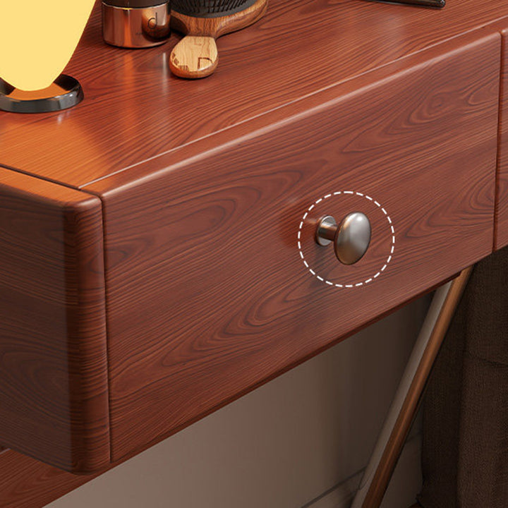 Contemporary Retro Rectangular Rubberwood Stainless Steel Makeup Vanity 2-Drawer For Bedroom