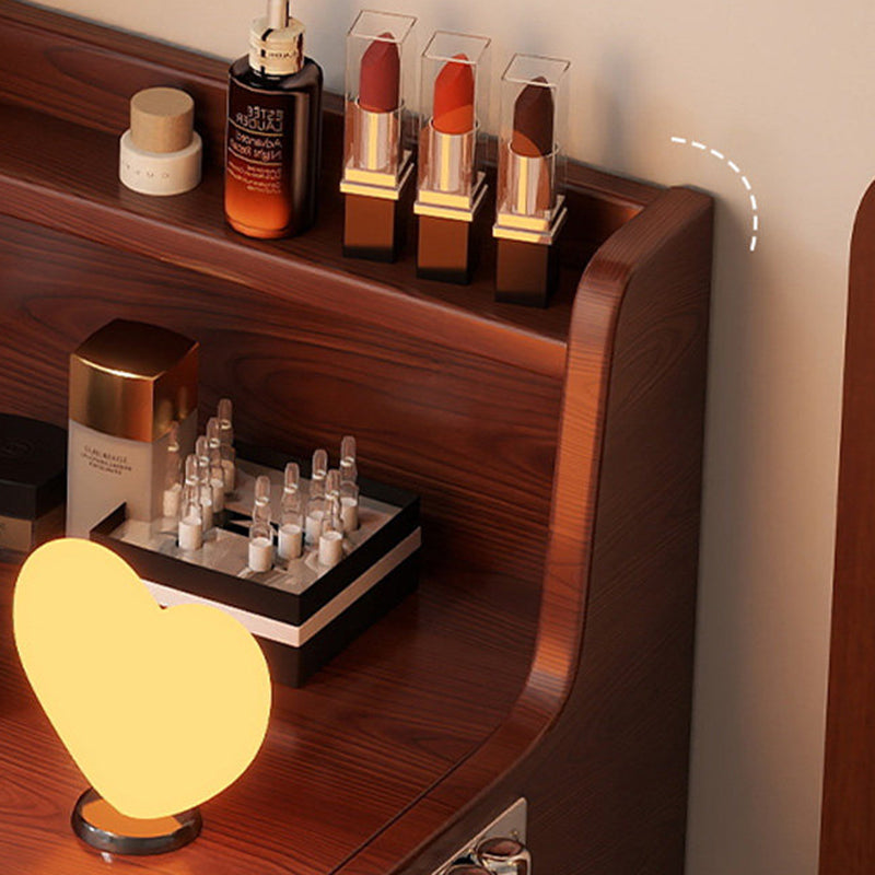 Contemporary Retro Rectangular Rubberwood Stainless Steel Makeup Vanity 2-Drawer For Bedroom