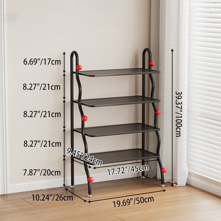 Modern Minimalist Wavy Rectangular Iron Hollow-Carved Design Shoe Storage Rack 4-Tiers For Entryway &amp; Hallway