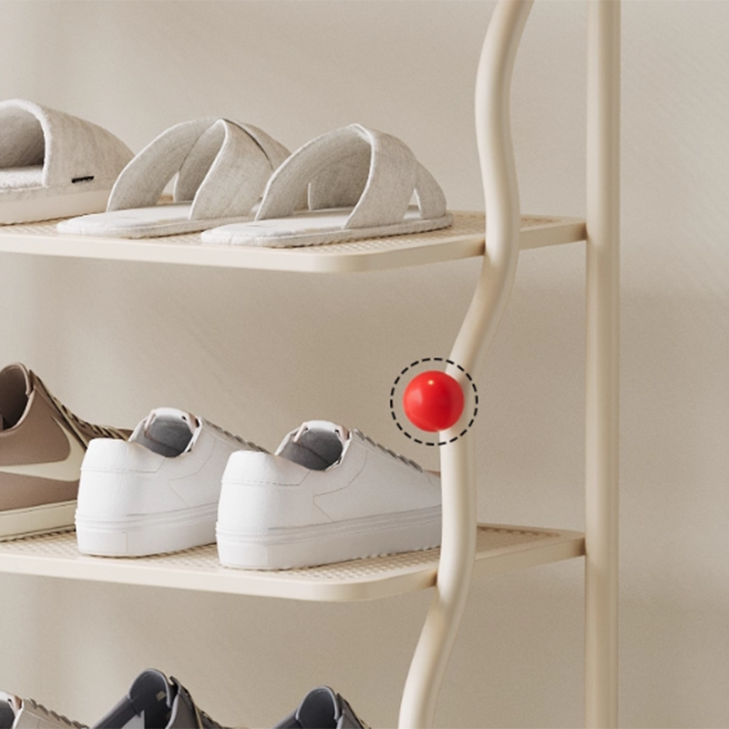 Modern Minimalist Wavy Rectangular Iron Hollow-Carved Design Shoe Storage Rack 4-Tiers For Entryway &amp; Hallway