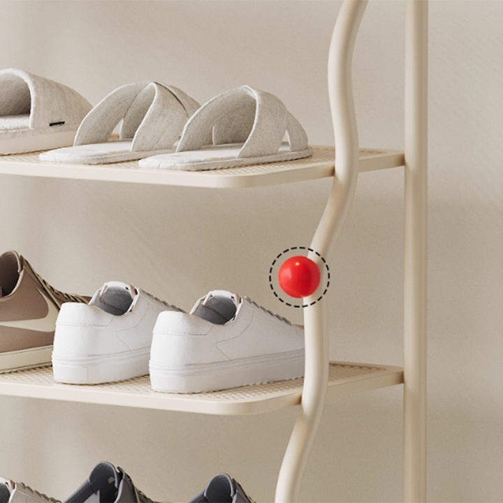 Modern Minimalist Wavy Rectangular Iron Hollow-Carved Design Shoe Storage Rack 4-Tiers For Entryway &amp; Hallway