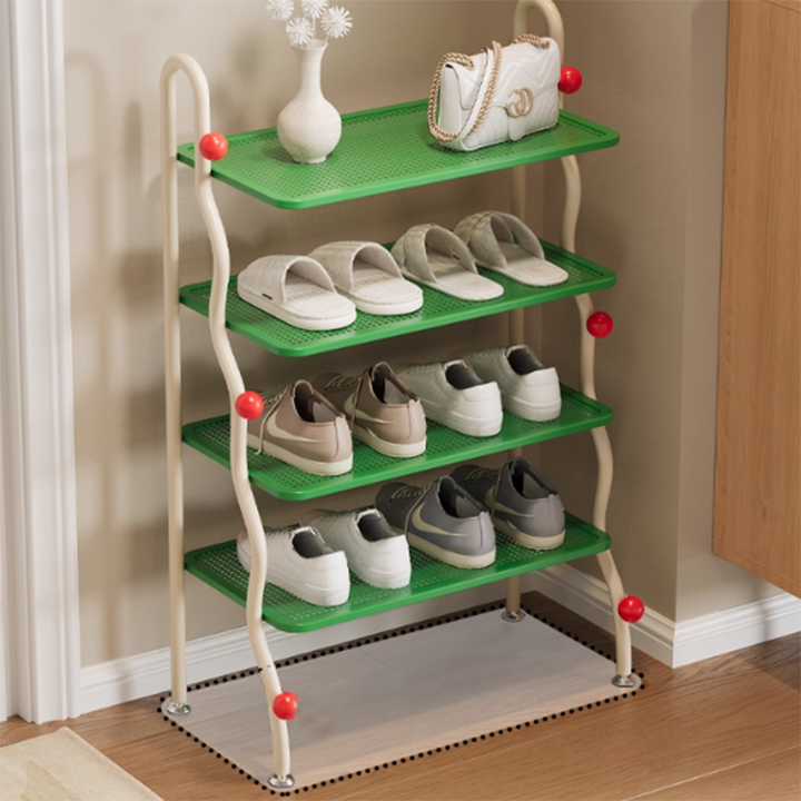 Modern Minimalist Wavy Rectangular Iron Hollow-Carved Design Shoe Storage Rack 4-Tiers For Entryway &amp; Hallway