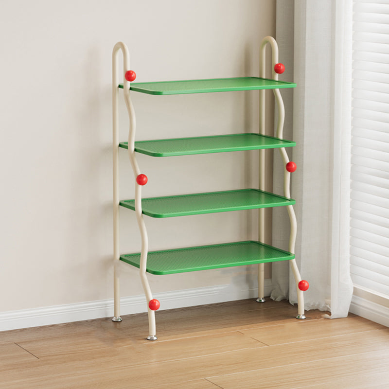 Modern Minimalist Wavy Rectangular Iron Hollow-Carved Design Shoe Storage Rack 4-Tiers For Entryway &amp; Hallway