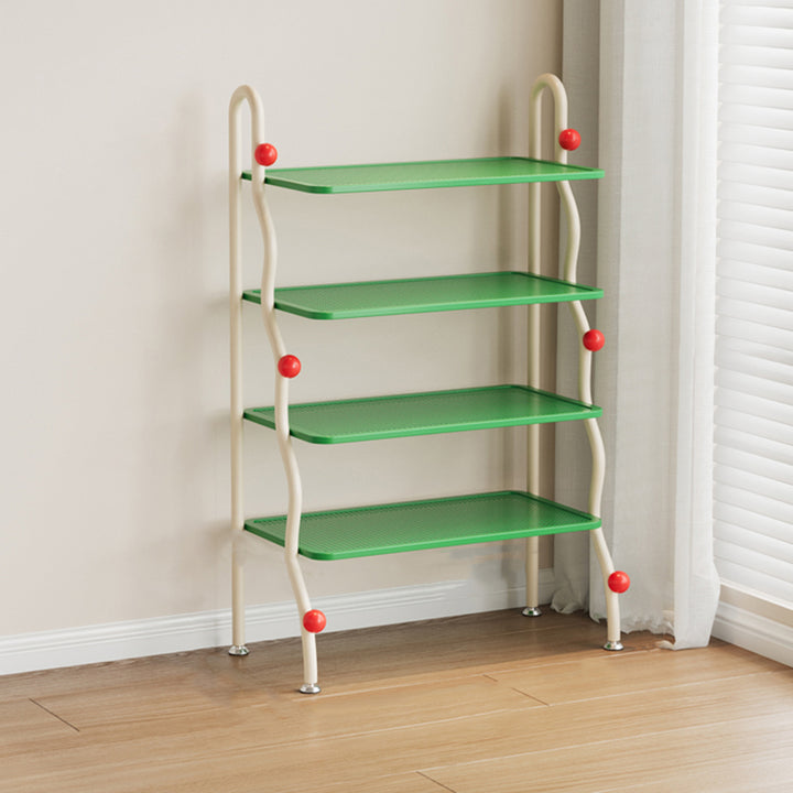 Modern Minimalist Wavy Rectangular Iron Hollow-Carved Design Shoe Storage Rack 4-Tiers For Entryway &amp; Hallway