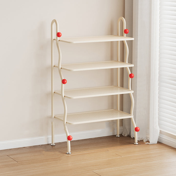 Modern Minimalist Wavy Rectangular Iron Hollow-Carved Design Shoe Storage Rack 4-Tiers For Entryway &amp; Hallway