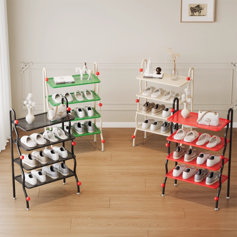 Modern Minimalist Wavy Rectangular Iron Hollow-Carved Design Shoe Storage Rack 4-Tiers For Entryway &amp; Hallway