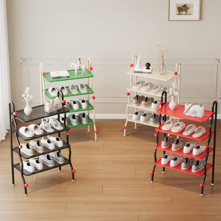 Modern Minimalist Wavy Rectangular Iron Hollow-Carved Design Shoe Storage Rack 4-Tiers For Entryway &amp; Hallway