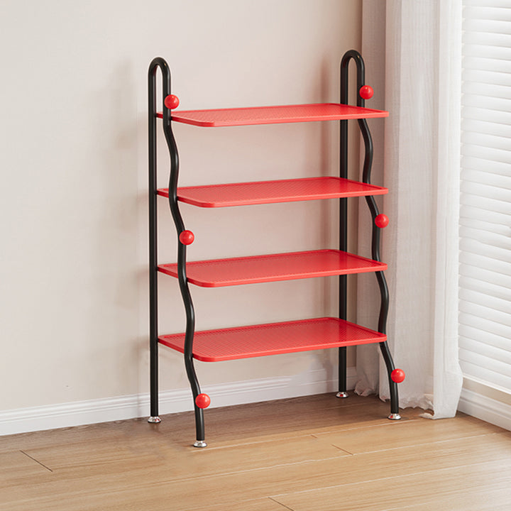 Modern Minimalist Wavy Rectangular Iron Hollow-Carved Design Shoe Storage Rack 4-Tiers For Entryway &amp; Hallway