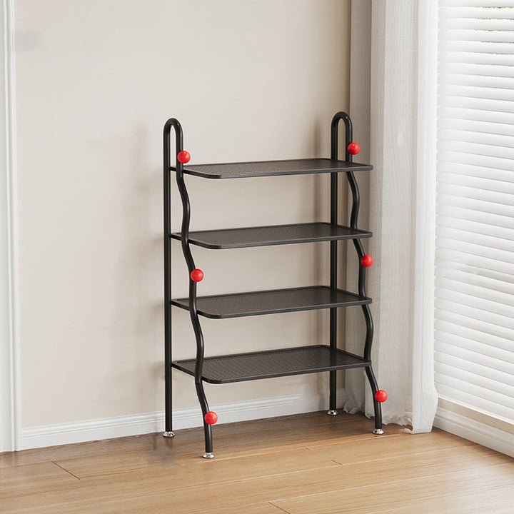 Modern Minimalist Wavy Rectangular Iron Hollow-Carved Design Shoe Storage Rack 4-Tiers For Entryway &amp; Hallway