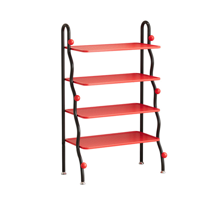 Modern Minimalist Wavy Rectangular Iron Hollow-Carved Design Shoe Storage Rack 4-Tiers For Entryway &amp; Hallway