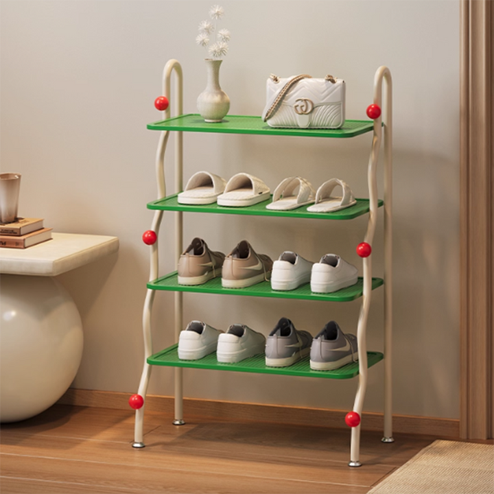 Modern Minimalist Wavy Rectangular Iron Hollow-Carved Design Shoe Storage Rack 4-Tiers For Entryway &amp; Hallway