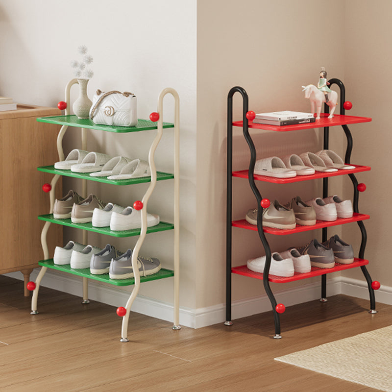 Modern Minimalist Wavy Rectangular Iron Hollow-Carved Design Shoe Storage Rack 4-Tiers For Entryway &amp; Hallway