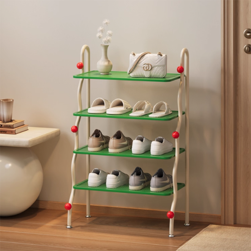 Modern Minimalist Wavy Rectangular Iron Hollow-Carved Design Shoe Storage Rack 4-Tiers For Entryway &amp; Hallway