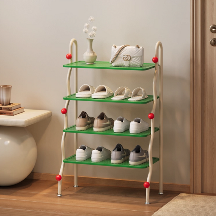 Modern Minimalist Wavy Rectangular Iron Hollow-Carved Design Shoe Storage Rack 4-Tiers For Entryway &amp; Hallway