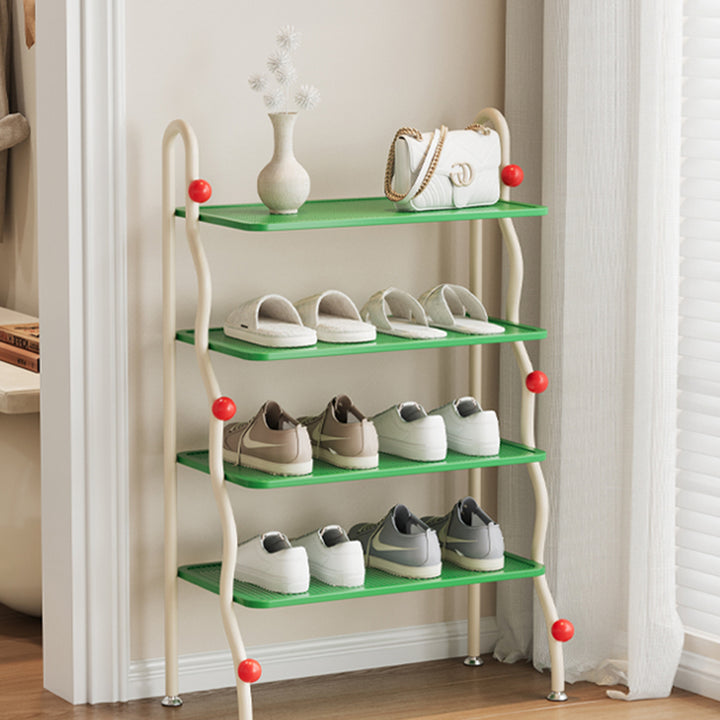 Modern Minimalist Wavy Rectangular Iron Hollow-Carved Design Shoe Storage Rack 4-Tiers For Entryway &amp; Hallway