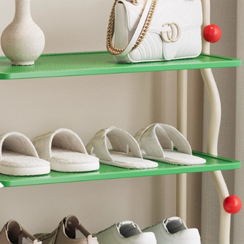 Modern Minimalist Wavy Rectangular Iron Hollow-Carved Design Shoe Storage Rack 4-Tiers For Entryway &amp; Hallway