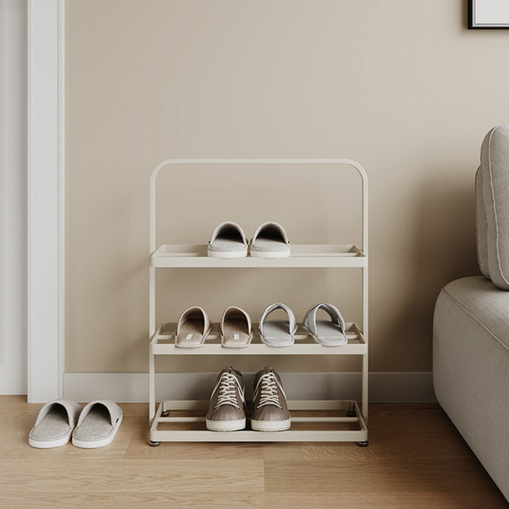 Modern Minimalist Rectangular Iron Open Storage Organizer Shoe Rack 3-Tier For Entryway