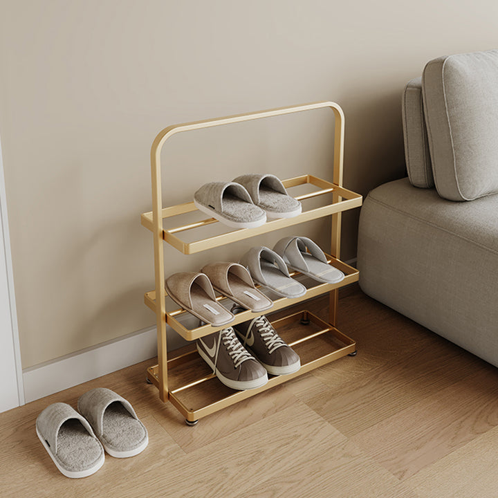 Modern Minimalist Rectangular Iron Open Storage Organizer Shoe Rack 3-Tier For Entryway