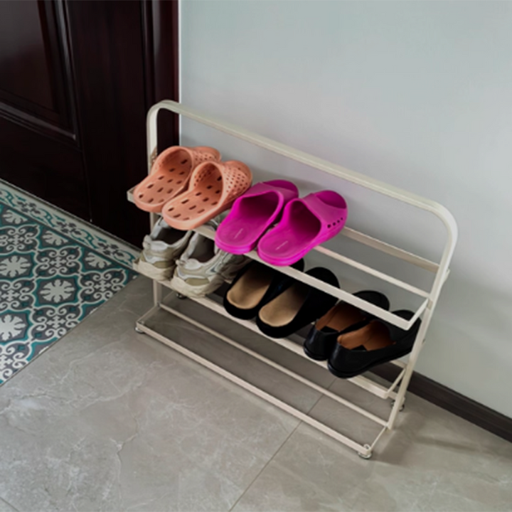 Modern Minimalist Rectangular Iron Open Storage Organizer Shoe Rack 3-Tier For Entryway