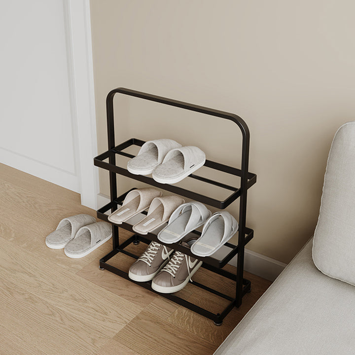 Modern Minimalist Rectangular Iron Open Storage Organizer Shoe Rack 3-Tier For Entryway